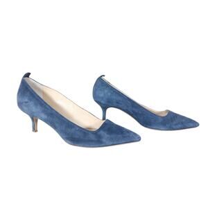 Everlane Womens The Editor Kitten Heels 8 Blue Suede Pointed Toe Corpcore Pumps